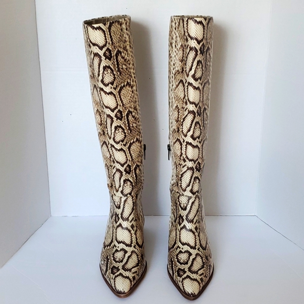 Snakeskin Pattern Knee-High Boots